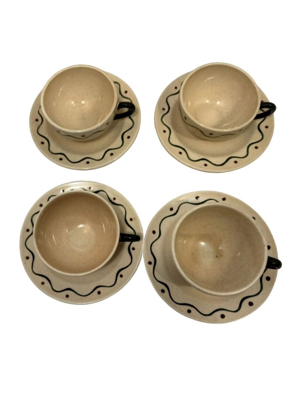 Metlox Poppytrail Green Rooster Tea Cup Saucer Lot 4 Sets California Pottery - Picture 4 of 15